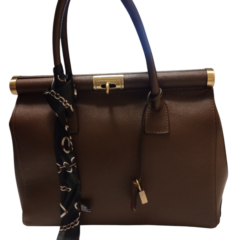 Cuir Veritable Italian Leather Elegant Brown Handbag With Adjustable Strap, NWT